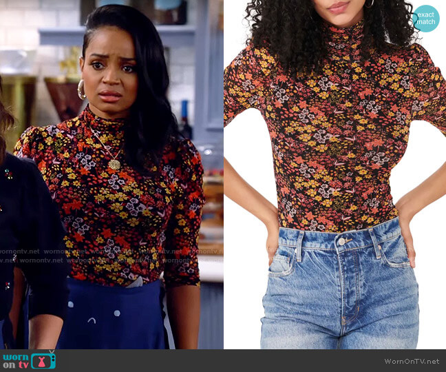 Free People Gather Top in Twyla Ditsy Floral worn by Randi (Kyla Pratt) on Call Me Kat