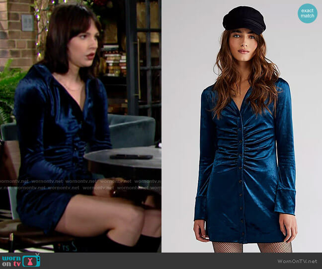 Free People Shayla Velvet Mini in Overboard worn by Tessa Porter (Cait Fairbanks) on The Young and the Restless