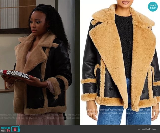 French Connection Belen Faux Fur Double Breasted Jacket worn by Trina (Sydney Mikayla) on General Hospital