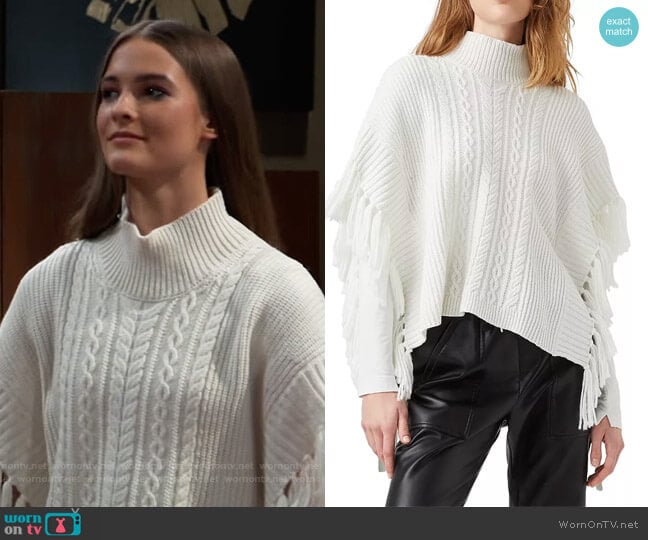 French Connection Lacey Fringed Roll Neck Sweater worn by Esme (Avery Kristen Pohl) on General Hospital