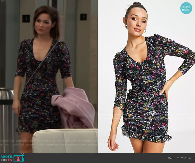 French Connection Zelka Ruched Mini Dress worn by Elizabeth Webber (Rebecca Herbst) on General Hospital