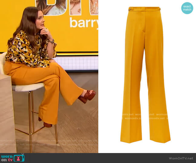 Gabriela Hearst Vesta high-rise flared pants worn by Drew Barrymore on The Drew Barrymore Show