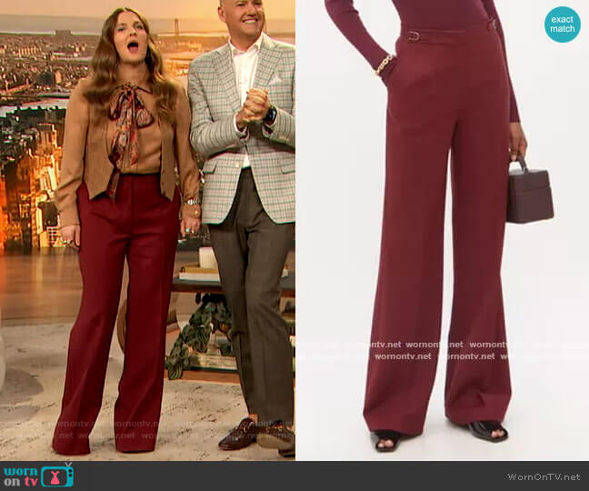 Gabriela Hearst Vesta flared wool-blend hopsack trousers worn by Drew Barrymore on The Drew Barrymore Show
