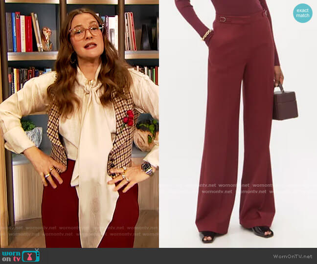 Gabriela Hearst Vesta flared wool-blend hopsack trousers worn by Drew Barrymore on The Drew Barrymore Show
