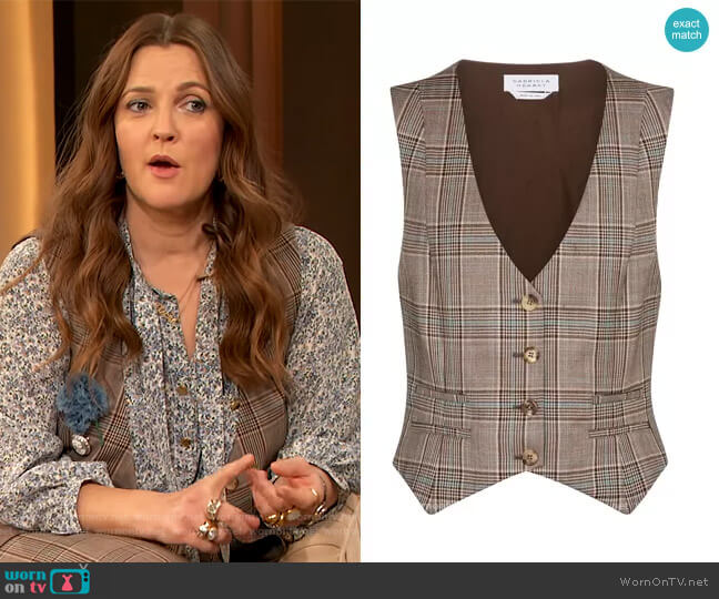 Gabriela Hearst Zelos checked virgin wool vest worn by Drew Barrymore on The Drew Barrymore Show