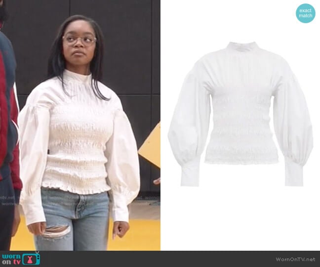 Ganni Smocked Cotton Blouse worn by Diane Johnson (Marsai Martin) on Black-ish