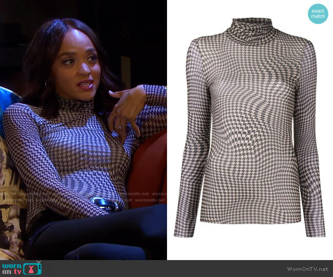 Ganni Houndstooth Sheer Top worn by Lani Price (Sal Stowers) on Days of our Lives