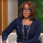 Gayle King’s navy buttoned knitted dress on CBS This Morning