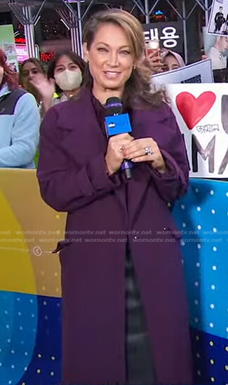 Ginger’s purple wrap coat on Good Morning America