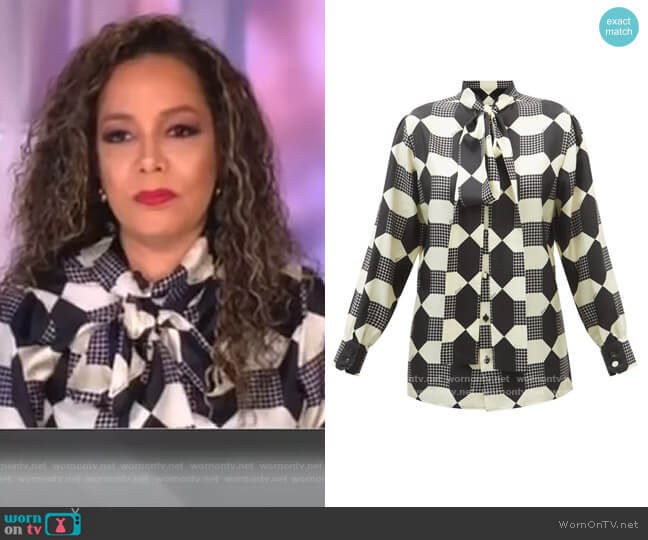 Gucci Pussy-bow printed silk-satin shirt worn by Sunny Hostin on The View
