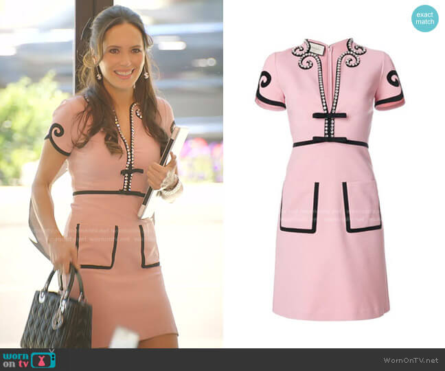 Gucci Crystal-Trim Jersey V-Neck Dress worn by Davina Potratz on Selling Sunset
