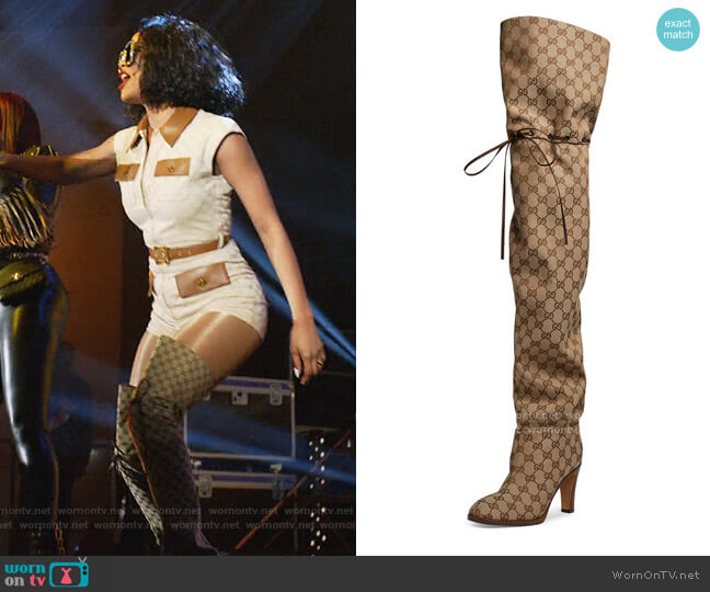 Gucci Lisa 95mm Over the Knee Fabric Boots worn by Lauren Rice (Pepi Sonuga) on Queens