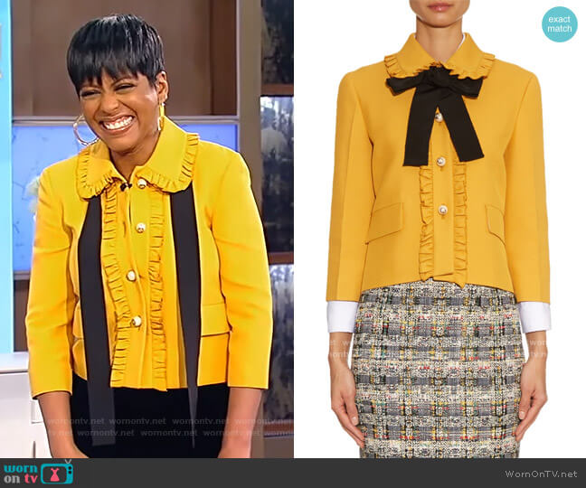 Gucci Ruffled Trim Silk Blend Jacket worn by Tamron Hall on Tamron Hall Show