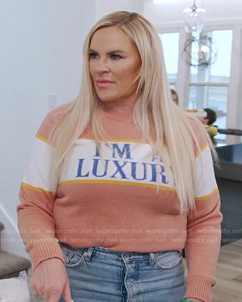 Heather’s pink Im a Luxury sweater on The Real Housewives of Salt Lake City
