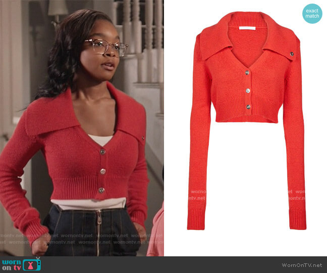 Helmut Lang Cropped cotton and wool cardigan worn by Diane Johnson (Marsai Martin) on Black-ish