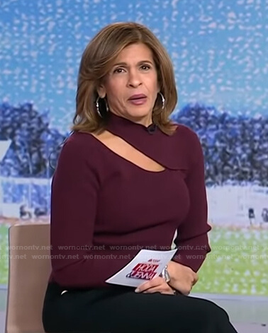 Hoda’s burgundy ribbed cutout sweater on Today