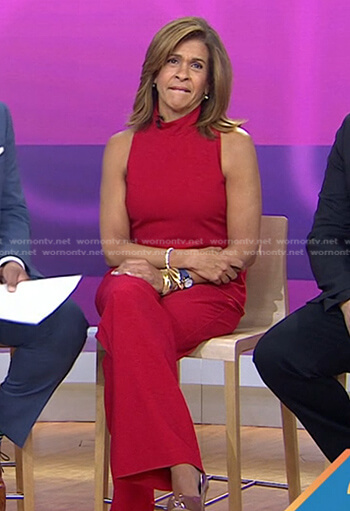 Hoda’s red sleeveless top and pants on Today