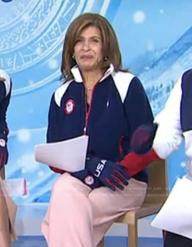 Hoda’s navy jacket and USA print gloves on Today