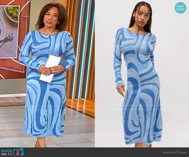 House of Sunny Blue Moon Midi Dress worn by Michelle Miller on CBS Mornings