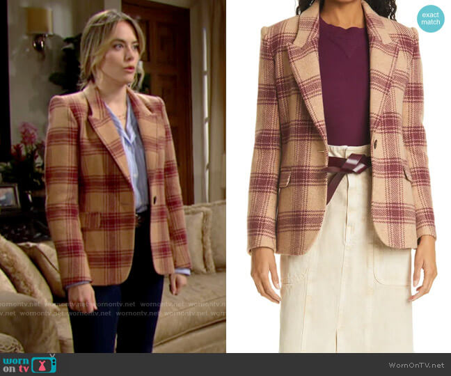 Etoile Isabel Marant Kerstin Plaid Blazer worn by Hope Logan (Annika Noelle) on The Bold and the Beautiful