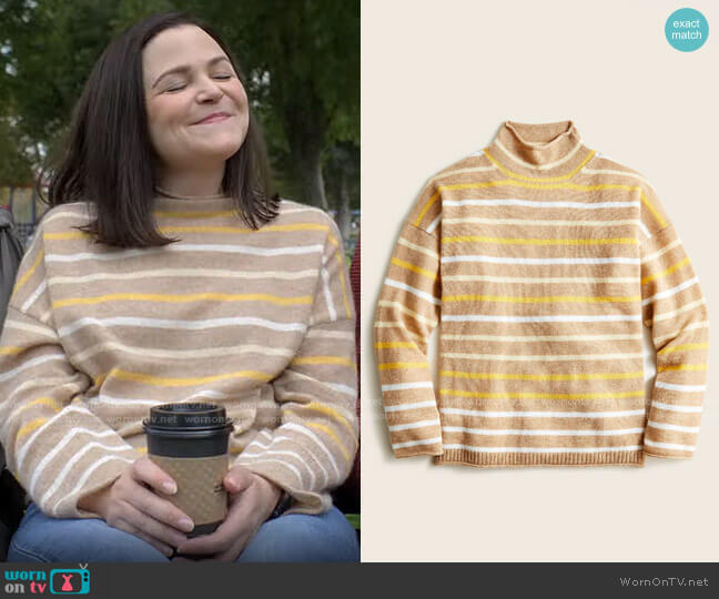 J. Crew Cashmere rollneck™ sweater in stripe worn by Jodie (Ginnifer Goodwin) on Pivoting