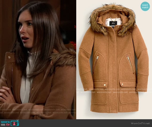 J. Crew Chateau parka in Italian stadium-cloth wool worn by Willow Tait (Katelyn MacMullen) on General Hospital