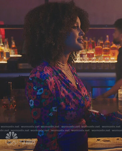 Janay’s floral print wrap top on Kenan