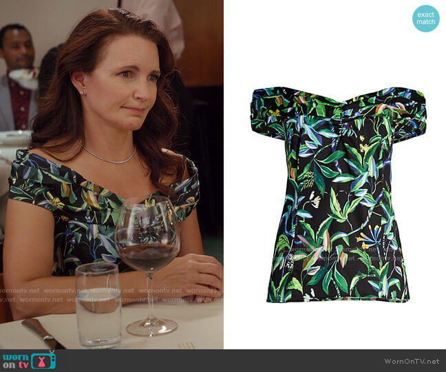 Jason Wu Collection Poplin Off Shoulder Top worn by Charlotte York (Kristin Davis) on And Just Like That