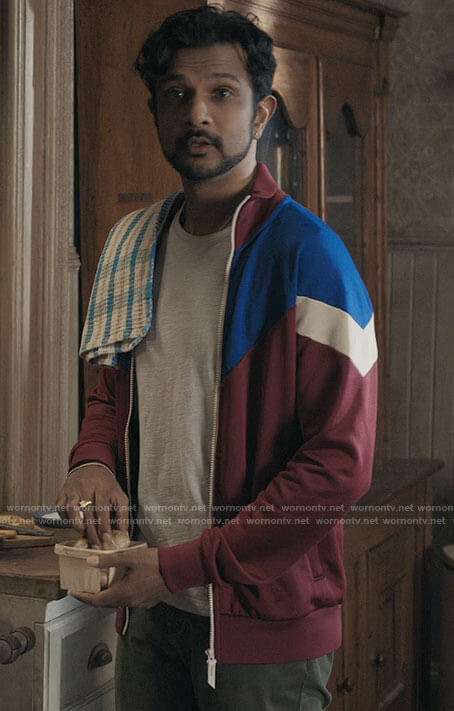 Jay’s burgundy and blue track jacket on Ghosts