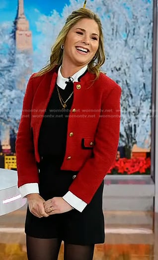 Jenna’s red cropped jacket and black shorts on Today