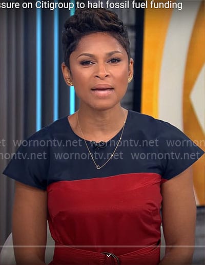 Jericka Duncan’s colorblock pleated dress  on CBS Mornings