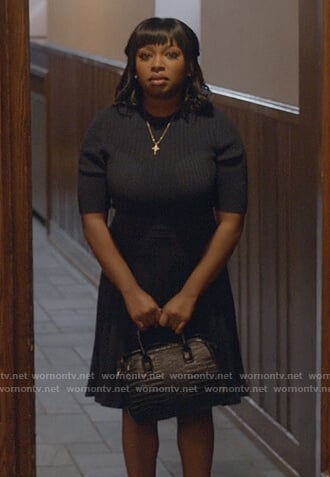 Jill’s navy fit and flare dress on Queens
