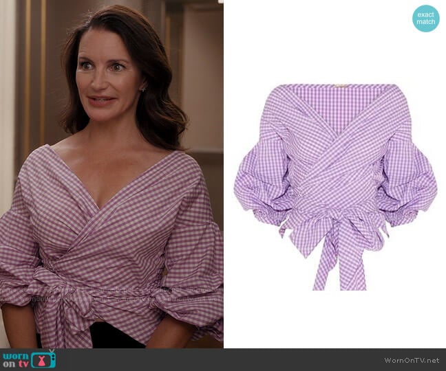 Johanna Ortiz Gingham Wrap Top worn by Charlotte York (Kristin Davis) on And Just Like That