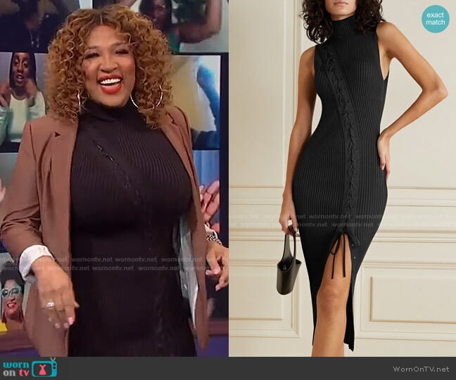Jonathan Simkhai Ava Lace-Up Ribbed-Knit Turtleneck Midi Dress