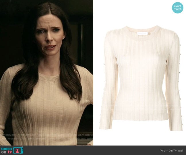 Jonathan Simkhai Button-sleeve Knitted Sweater worn by Lois Lane (Elizabeth Tulloch) on Superman and Lois