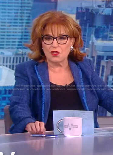 Joy’s blue tweed fringe trim blazer on The View