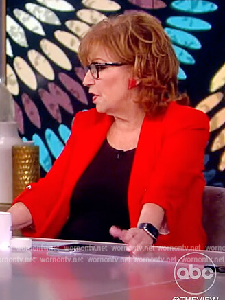 Joy’s red roll sleeve blazer on The View