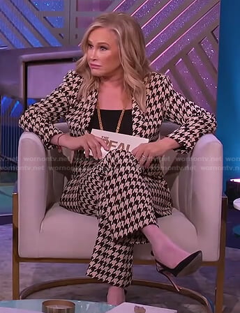 Kathy Hilton’s beige houndstooth blazer and pants on The Real
