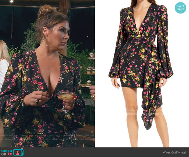 Katie May Sleepless Nights Floral Long Sleeve Cocktail Dress worn by Emily Simpson on The Real Housewives of Orange County