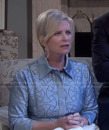 Kayla’s blue eyelet shirtdress on Days of our Lives