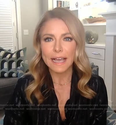 Kelly’s metallic stripe blouse on Live with Kelly and Ryan