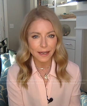 Kelly’s pink button up blouse on Live with Kelly and Ryan