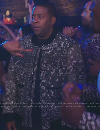 Kenan’s green paisley print bomber jacket on Kenan