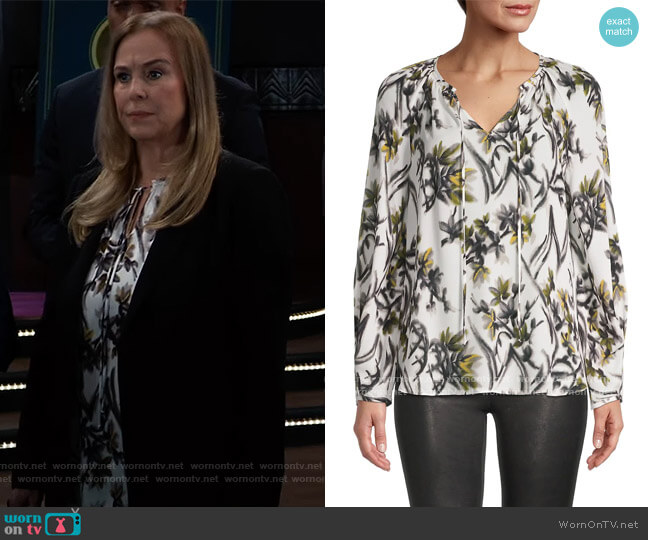 Kobi Halperin Eboni Floral-Printed Blouse worn by Laura Collins (Genie Francis) on General Hospital