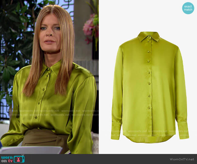 The Kooples Khaki Silk Shirt worn by Phyllis Summers (Michelle Stafford) on The Young and the Restless