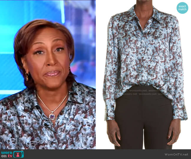 Lafayette 148 New York Scottie Solaria Print Silk Blouse worn by Robin Roberts on Good Morning America