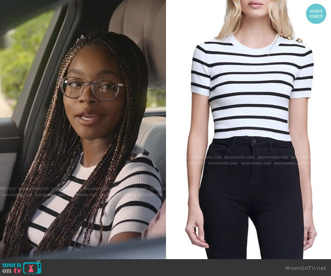 L'Agence Delphine Stripe Short Sleeve Sweater worn by Diane Johnson (Marsai Martin) on Black-ish