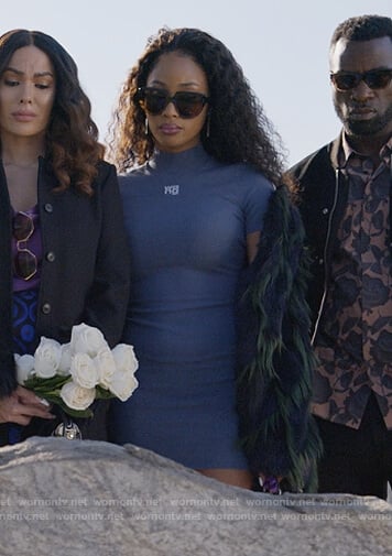 Lauren’s blue mock neck mini dress on Queens