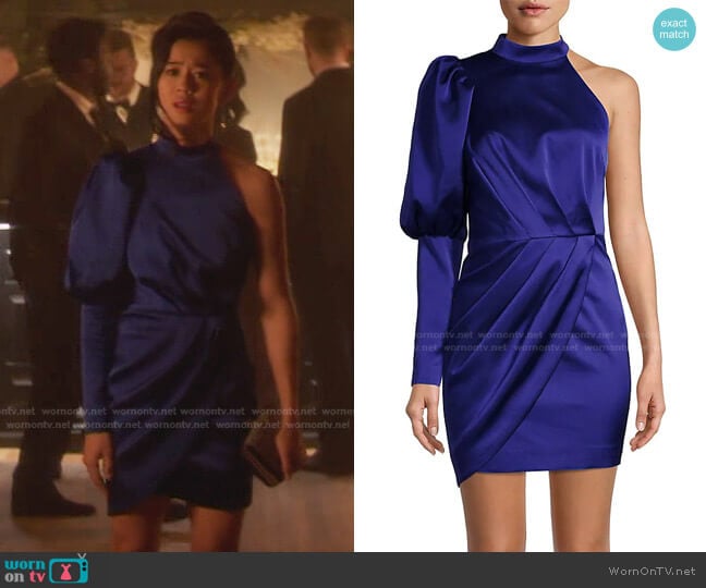 Lavish Alice Satin One-Sleeve Wrap Minidress worn by George Fan (Leah Lewis) on Nancy Drew
