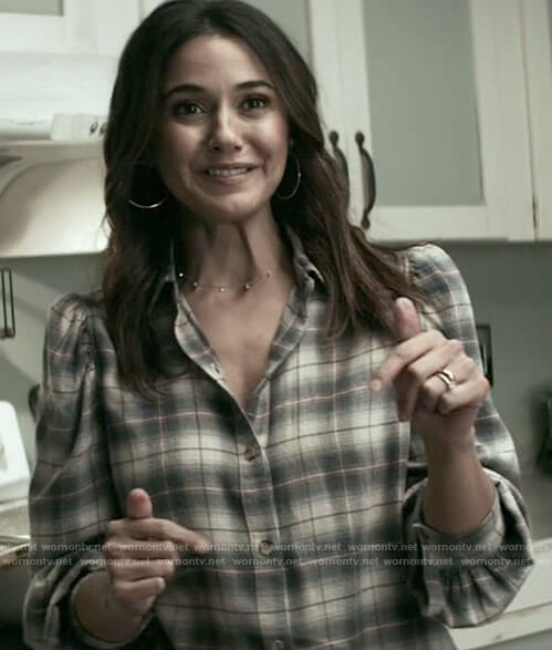 Lena’s plaid puff sleeve button down top on Superman and Lois